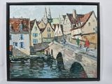 painting of a painting of a bridge over a body of water