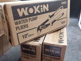 three boxes of wokin water pumps sitting on top of each other