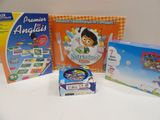 three children ' s books and games on the table