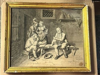 a picture of a painting of a group of people sitting around a table
