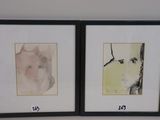 two framed pictures of a dog and a cat