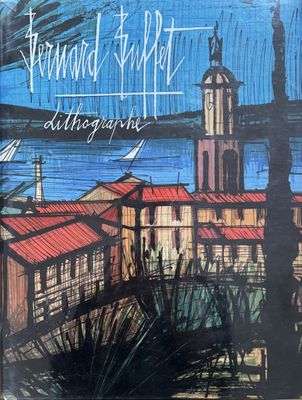 une photo d'un tableau représentant une ville avec une tour horloge