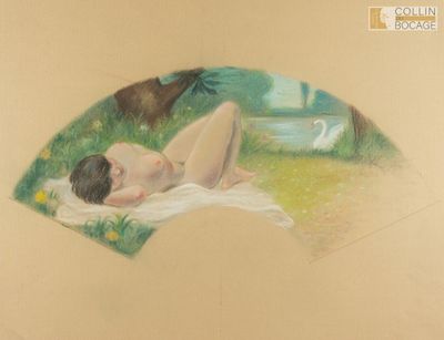 un tableau représentant une femme nue allongée sur une couverture