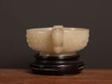 chinese carved white jade bowl on black stand