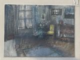un tableau représentant une pièce avec une chaise et une table