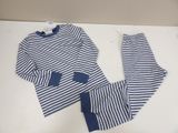 blue and white striped pajama set
