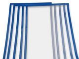 a close up of a piece of blue plastic with a white background