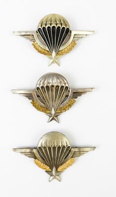 trois broches en argent et en or sur un fond blanc