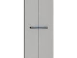 une armoire blanche à deux portes avec une poignée bleue