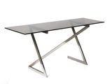 une image d'une table avec un plateau en verre et des pieds en métal