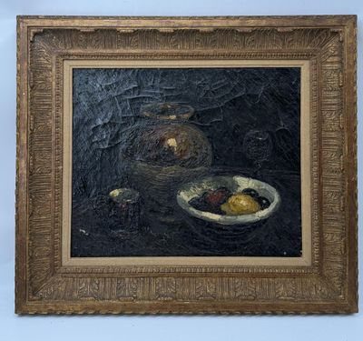 tableau représentant une nature morte composée de fruits et d'un bol de fruits posés sur une table