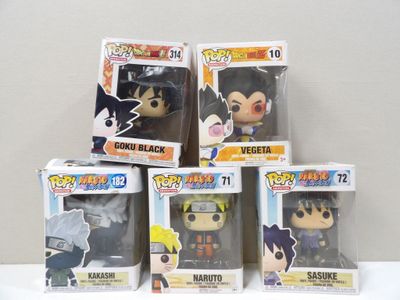 five different funko - figurines of various characters in boxes