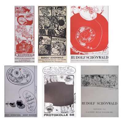 six affiches représentant divers types d'œuvres d'art sur fond blanc