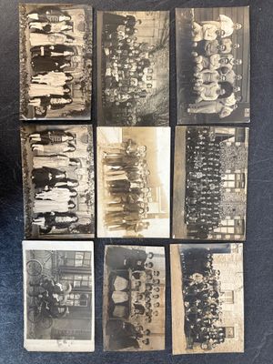 several old black and white photographs of a group of people