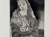 an image of a drawing of a woman holding a cat