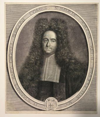 une vieille gravure représentant un homme aux cheveux longs, un livre à la main