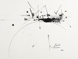 a black and white drawing of a clock on a white surface