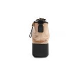the black and tan bag has a zipper on it