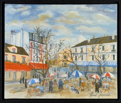 René JAMES (1935 - 2022) " Animation place du Tertre, Montma…