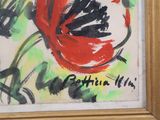 a picture of a painting of a red flower in a gold frame
