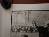 drawing of a man standing in front of a crowd of people