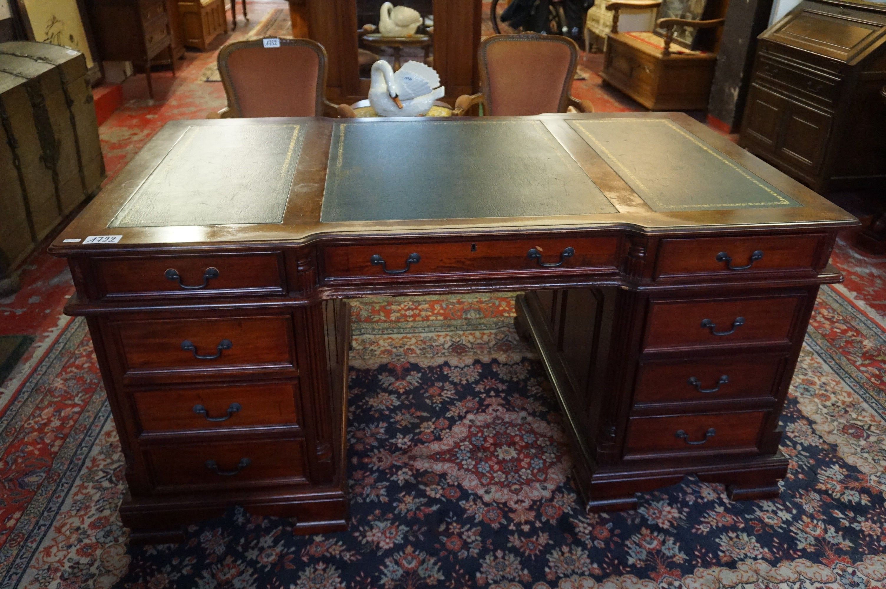bureau de notaire double face - avec plateau en cuir vert - …