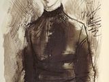 drawing of a man in a military uniform standing in front of a wall