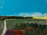 an image of a painting of a red truck in a field