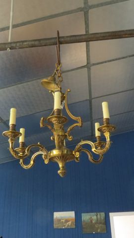 Lustre en bronze et laiton à 6 bras de lumières