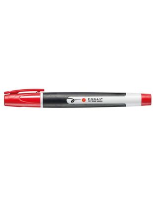 un gros plan d'un stylo rouge et blanc sur fond blanc