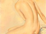 un tableau représentant une femme nue assise sur un lit, les jambes croisées