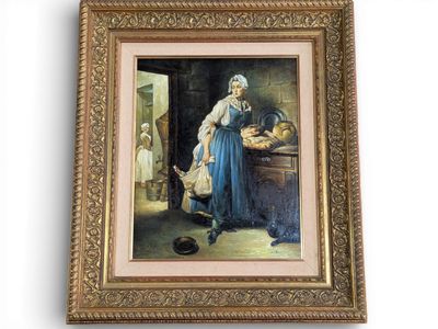 Carl BAUER " Le retour du Marché " Huile sur panneau signé e…