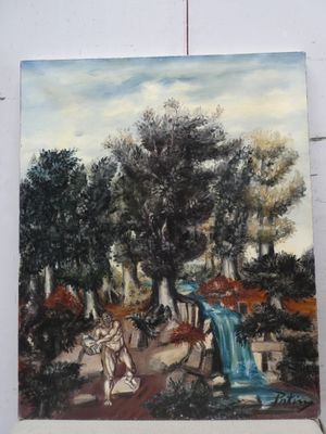 tableau représentant un homme et une femme dans un jardin