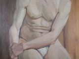 a painting of a nude man sitting on a chair