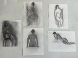 sketches of a woman sitting on a chair, a man sitting on a chair, and a woman sitting on a chair
