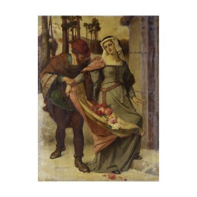 une image représentant un tableau où l'on voit un homme aidant une femme à remettre sa robe en place