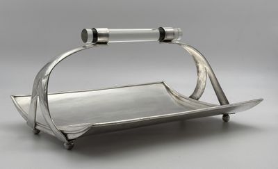 Original PLATEAU rectangulaire à bords relevé en métal argen…