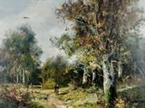 an image of a painting of a dirt road in the woods