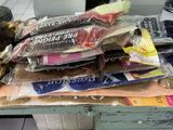 a pile of food sitting on top of a table