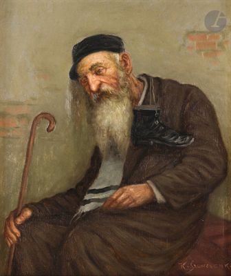 painting of an old man with a long beard sitting on a bench