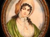 portrait of a woman in a green dress and a yellow hat