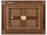 an old picture of a wooden frame with a label on it