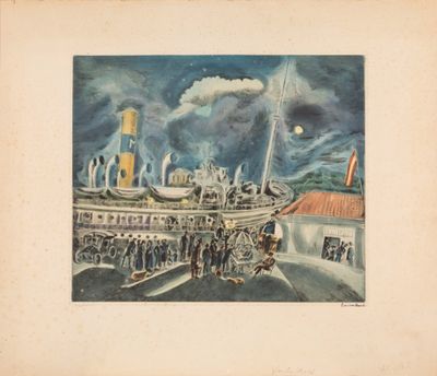 une image représentant un tableau d'un bateau dans un port