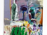 abstract painting of a man with a glass of wine on a table