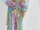 painting of a man dressed in a costume with a crown and holding a staff