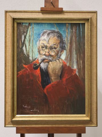 « Homme à la pipe ». Huile sur toile. Signature à identifier en b...