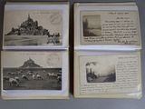 four black and white photos of a castle with a lot of animals