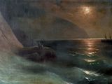 une image représentant un tableau d'un bateau sur l'océan, de nuit