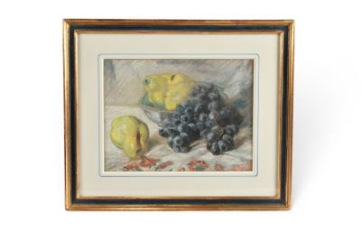 tableau représentant une nature morte composée de raisins et de citrons, dans un cadre doré
