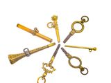 five different types of antique keys arranged in a circle